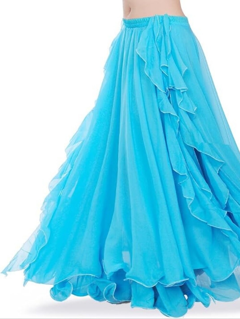Romantic Ocean Blue Ruffled Boho Maxi Skirt